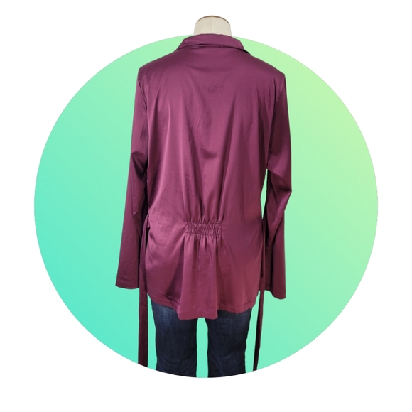 NWOT Satin Burgundy Long Sleeve Button Down Shirt - Picture 4 of 9
